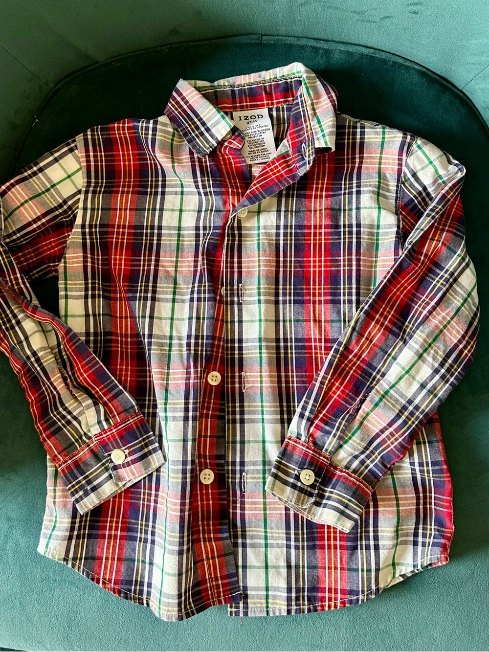 Izod Boys Red White Blue Plaid Button-Down Shirt 4T